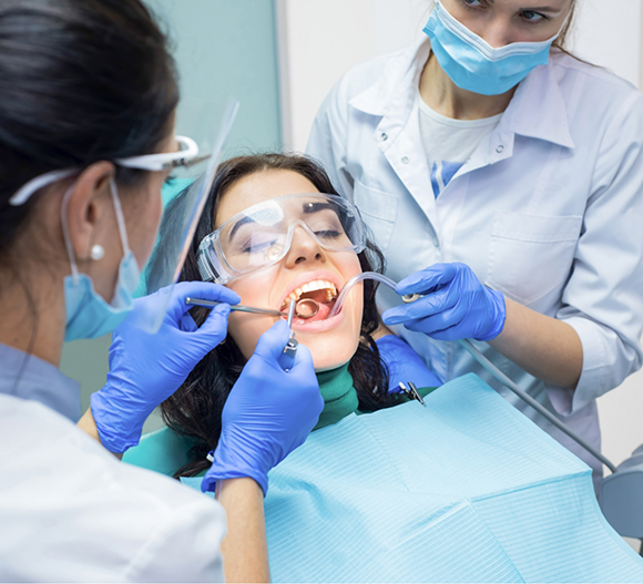 Woman getting a dental exam