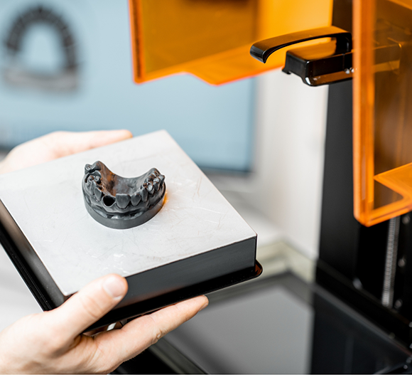 3D printed model of a row of teeth