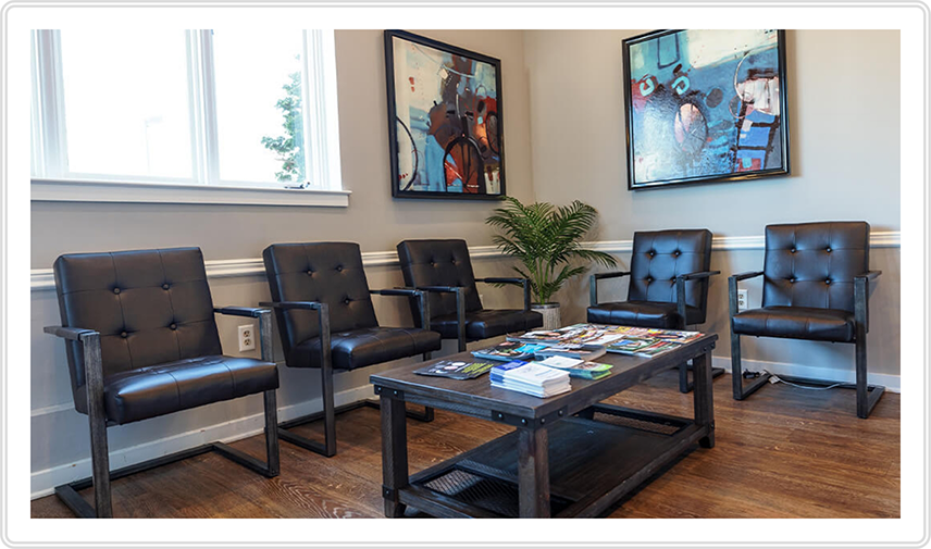 Rows of chairs in the waiting area