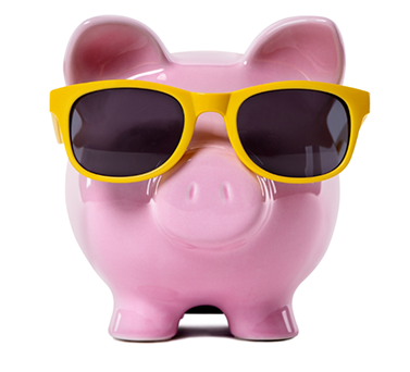 Piggy bank wearing sunglasses