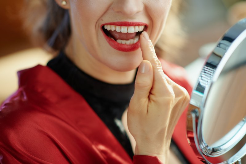 Woman with dental sealants.